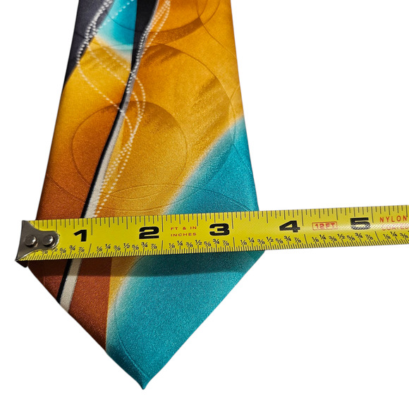 Arrow Abstract Geometric Tie Turquoise Yellow Gray Silk 3.75” Wide Made in China - Picture 7 of 7